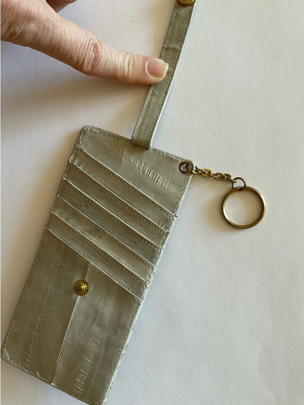 Leather Card Holder Keychain in Light Gray - Unbranded